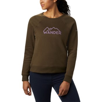 Columbia Ženske Majice S Kapuljačom - Hart Mountain Long Sleeve Graphic Crew Maslinasto Zelene | MYC